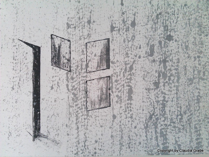 Gebäude — Monotypie in Schwarz